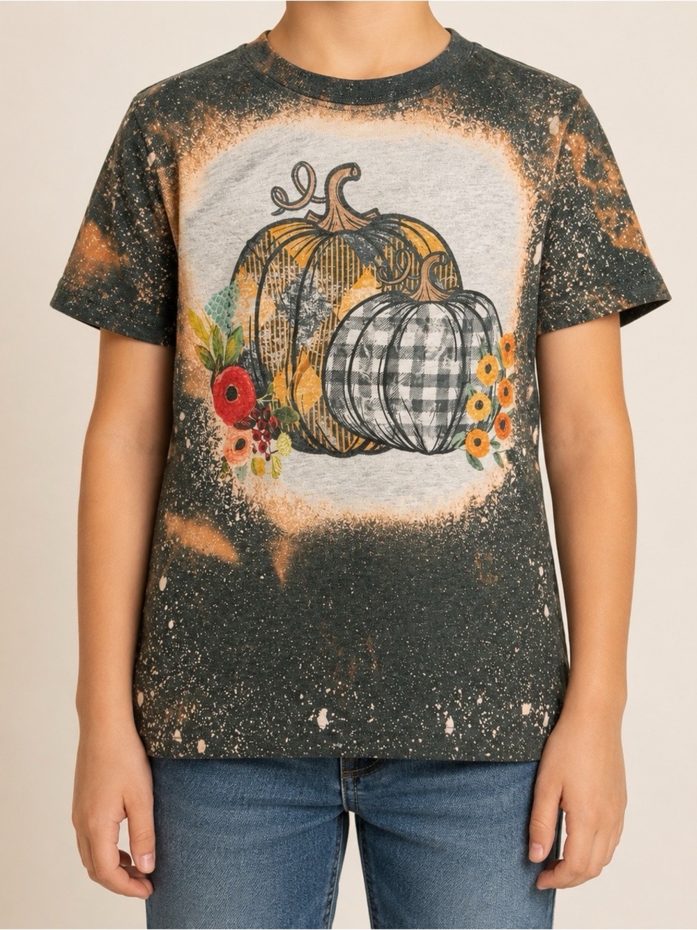 Bella Canvas Black & Orange Bleach Pumpkin Graphic Tee